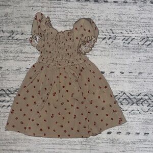 Floral Kids Dress in Tan and Red